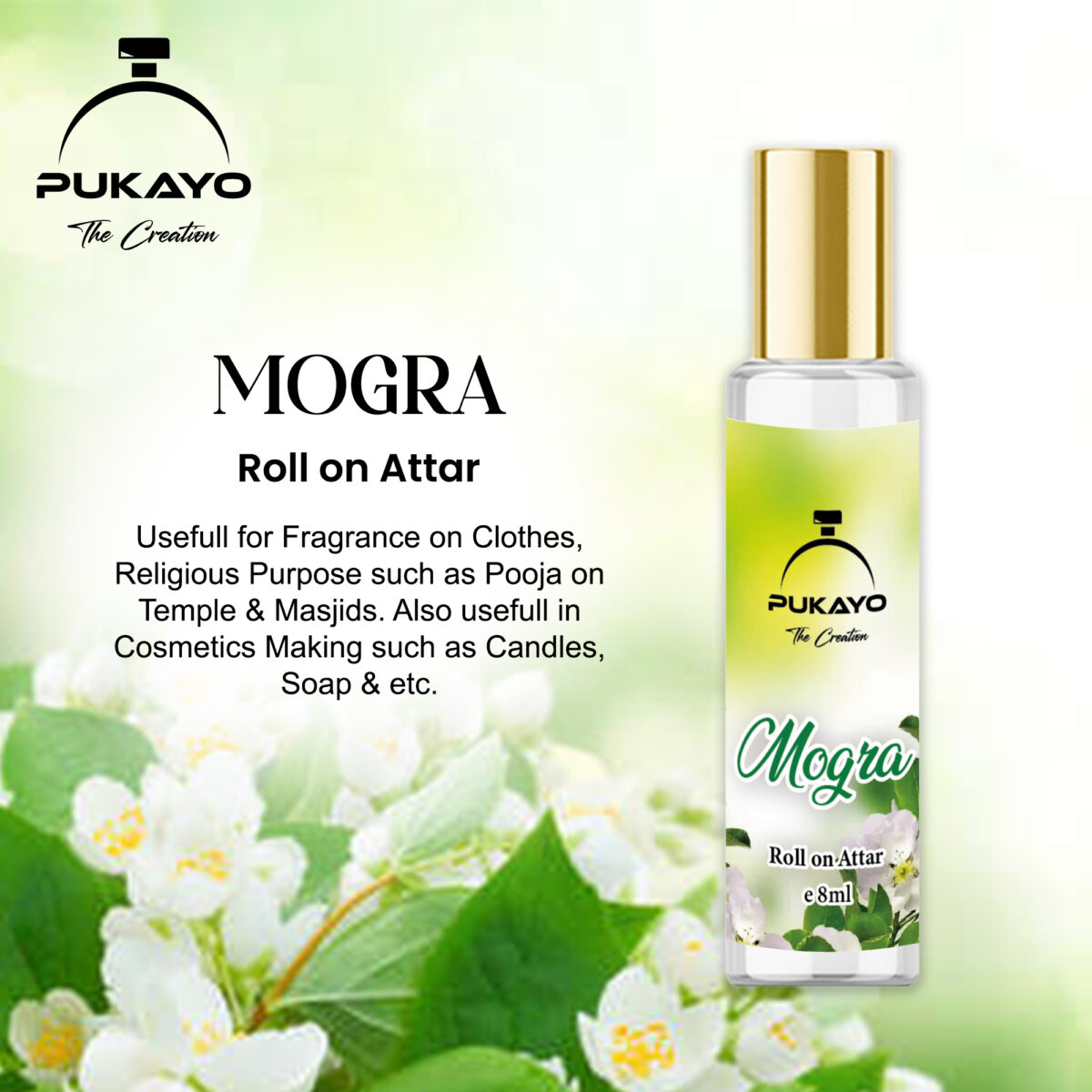 PUKAYO Roll on Attar Mogra (Gajra) 8ml